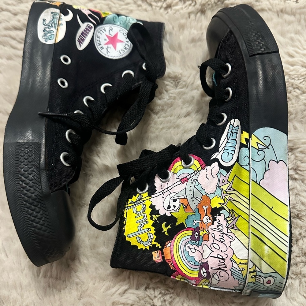 Converse Chuck Taylor Black High-Top Sneakers with Multicolor Cartoon Graphics